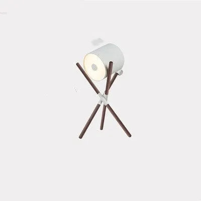 Modern wooden three fork floor lamp with acrylic shade in living room setting
