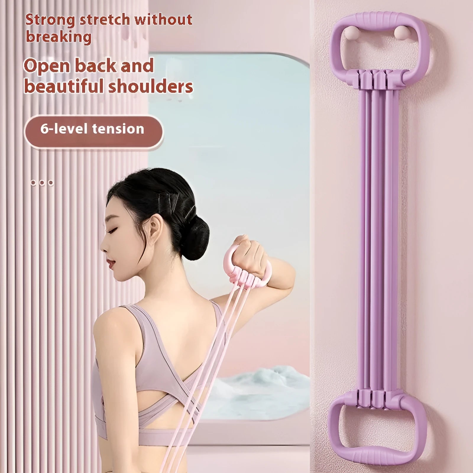 Women's adjustable chest expander with TPE pull rope in pink, blue, or purple colours
