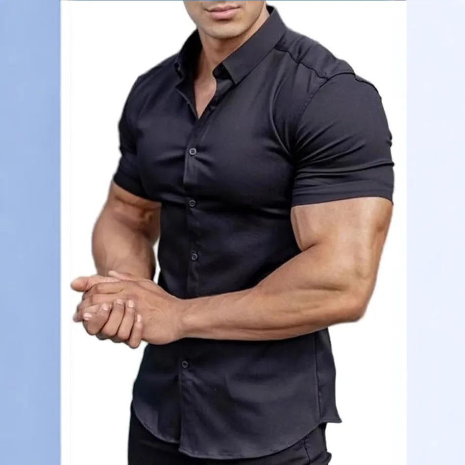 Men's short sleeve printed casual shirt with collar in polyester available in multiple colours and sizes