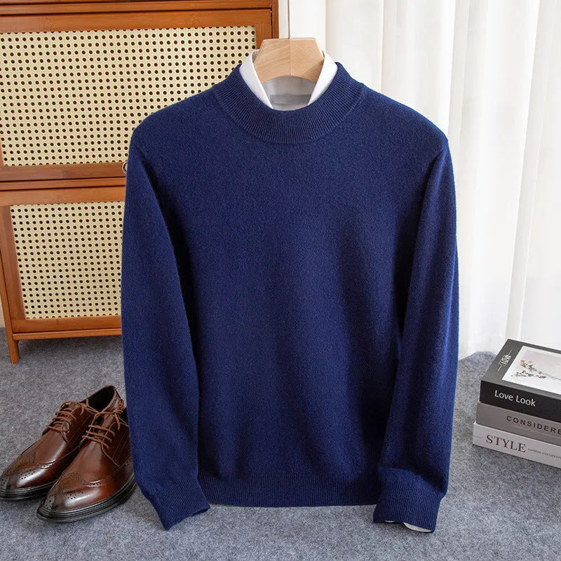 Men's half-collar wool sweater in a loose fit, shown in a neutral colour.