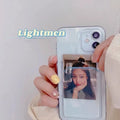 Clear transparent PVC phone case for iPhone with card slots on the back.