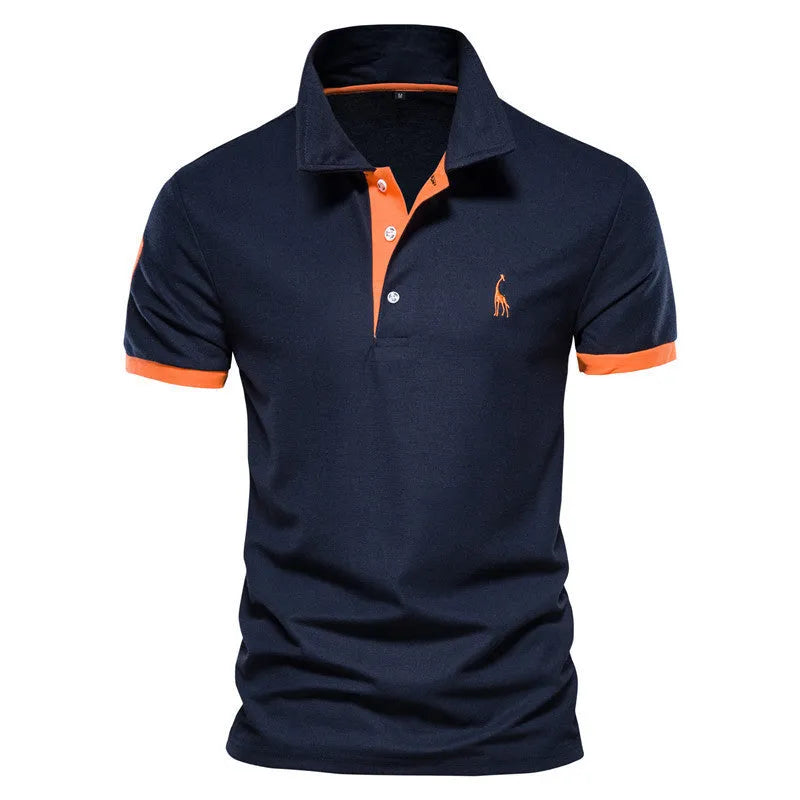 Men's slim fit T-shirt with embroidered deer design on chest, shown in multiple colour options