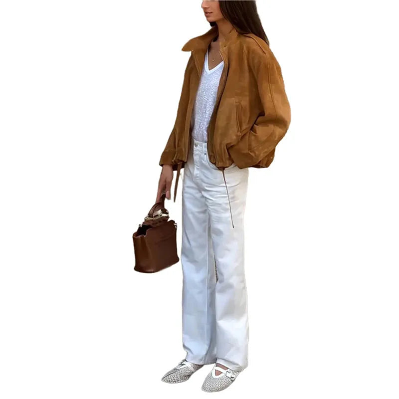 Men's solid colour retro loose fit long sleeve polyester jacket on a hanger