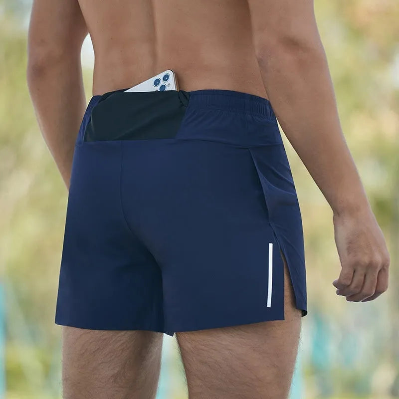 Men's high waist off-road running shorts in chemical fibre blend fabric