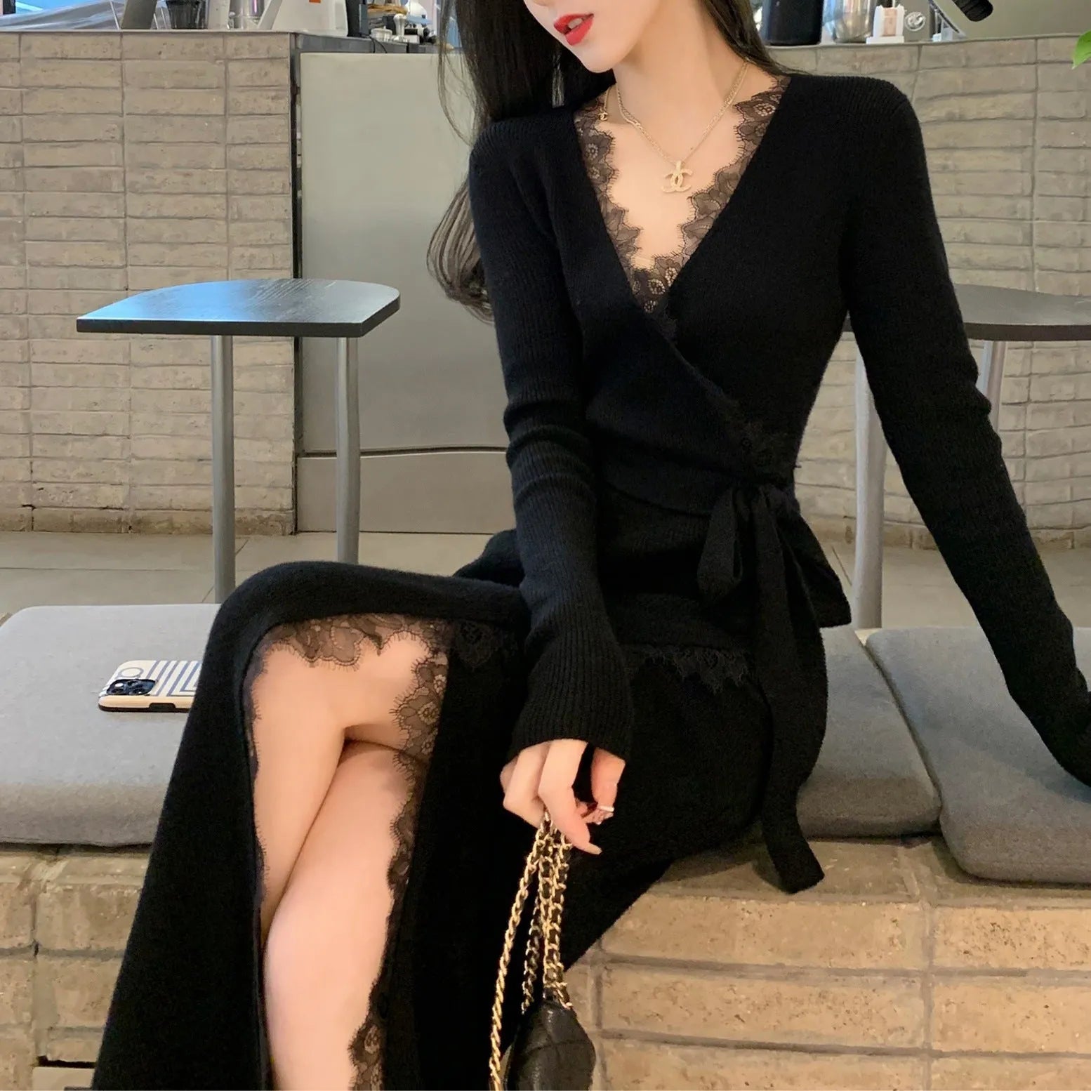 Black women's slim-fit princess dress style skirt on a hanger.