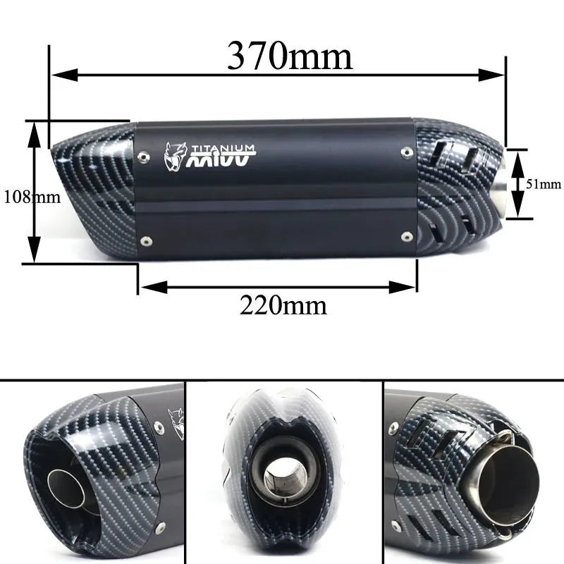 Stainless steel small hexagonal motorcycle exhaust pipe modification with muffler, showing 51mm connection.