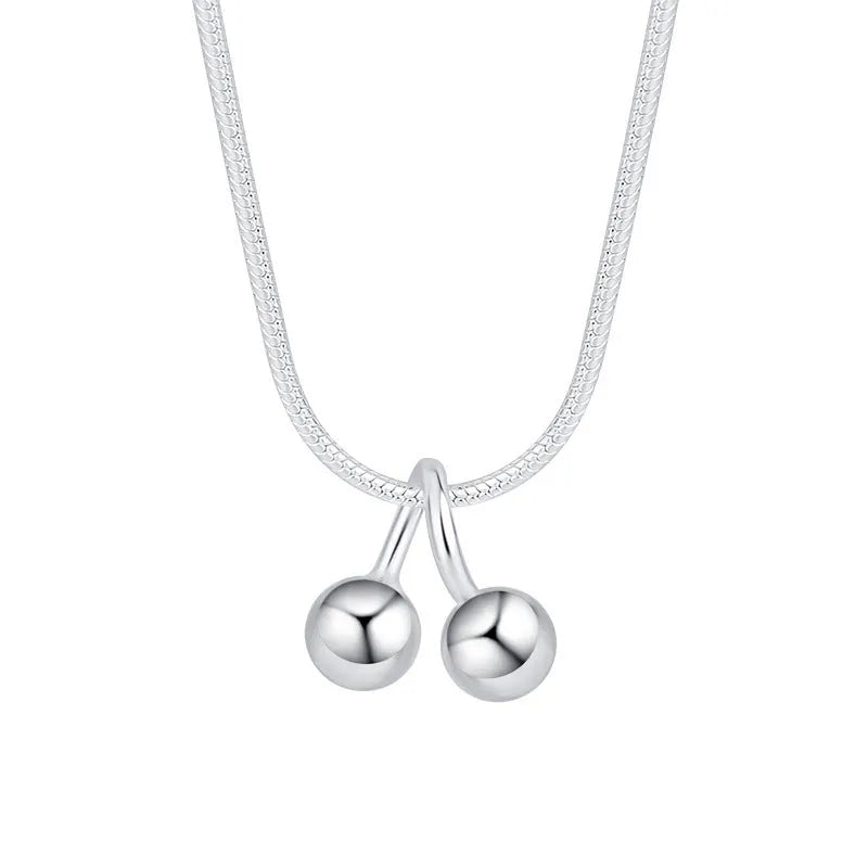 Silver cherry necklace with 925 standard silver pendant and adjustable snake bones chain