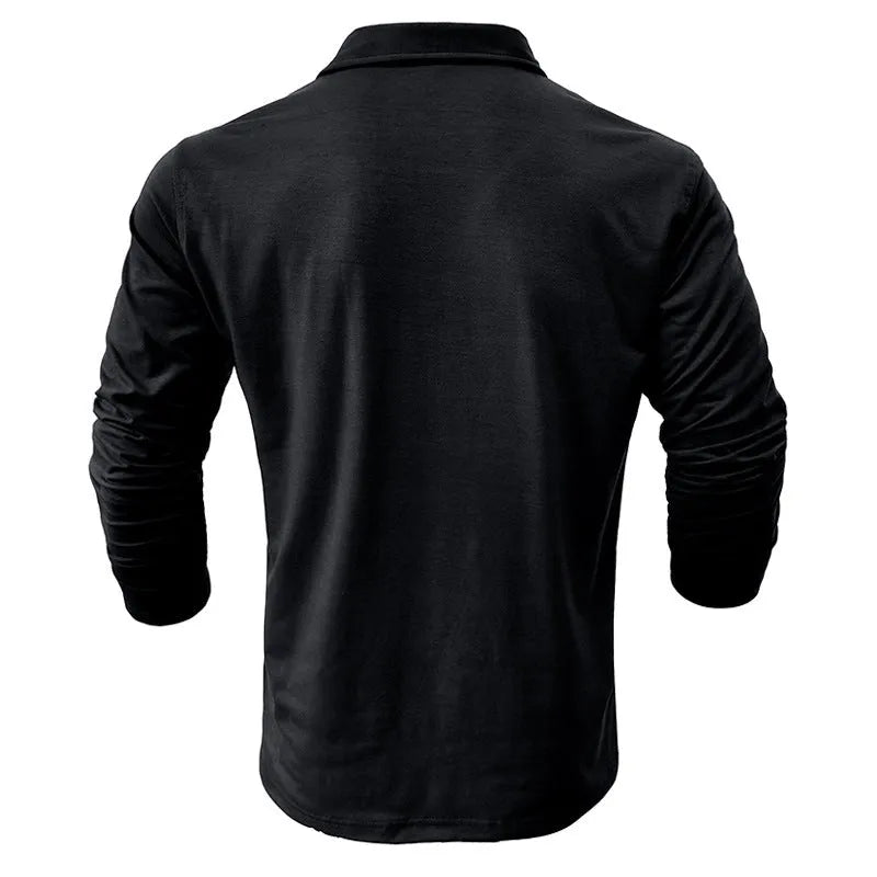 Men's solid colour long sleeve lapel shirt with asymmetric detail, cotton blend, regular fit, available in seven colours