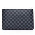Men's black checkered PU leather clutch wallet with six card slots and zipper pocket