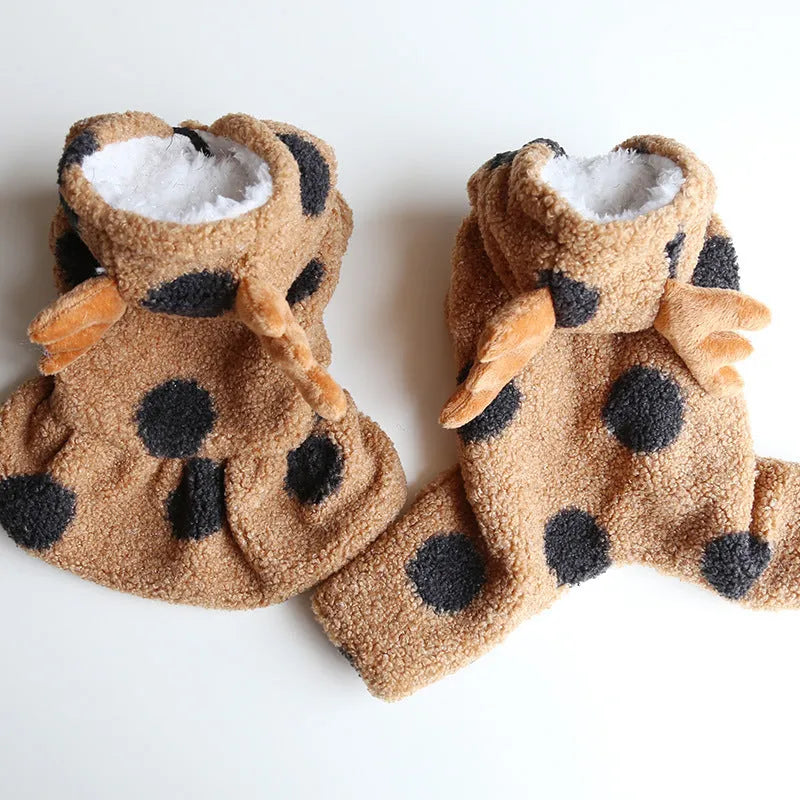 Polka dot elk couple pattern pet costume for dogs and cats in four-leg or skirt style