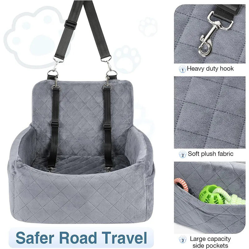 Pet car mat in Holland Velvet, 48x48x13cm, black, on car seat for dog travel protection