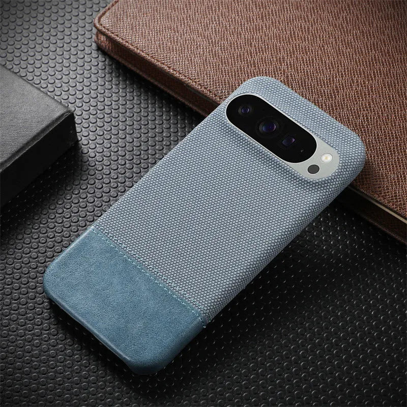 Lambskin anti-fall stitched phone case for Google Pixel 9 Pro XL, black colour, plaid pattern back cover