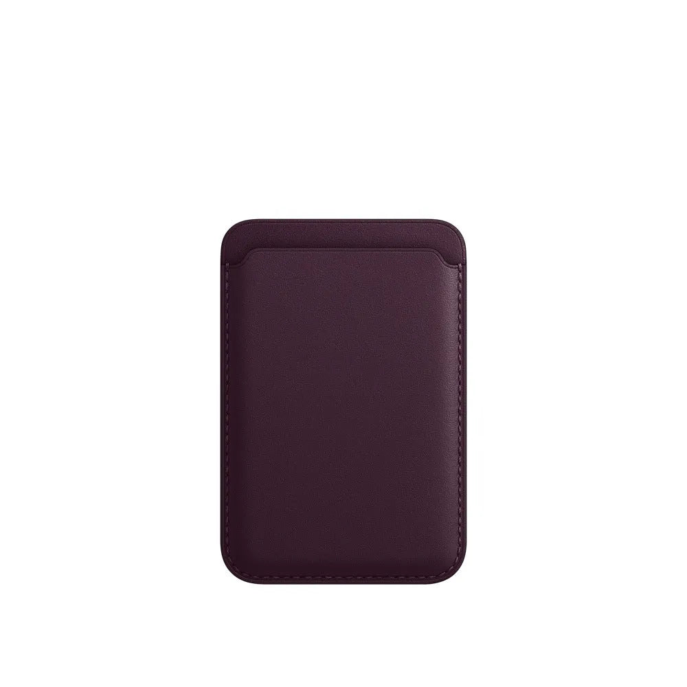 Black PU leather iPhone case with a built-in magnetic card holder on the back.