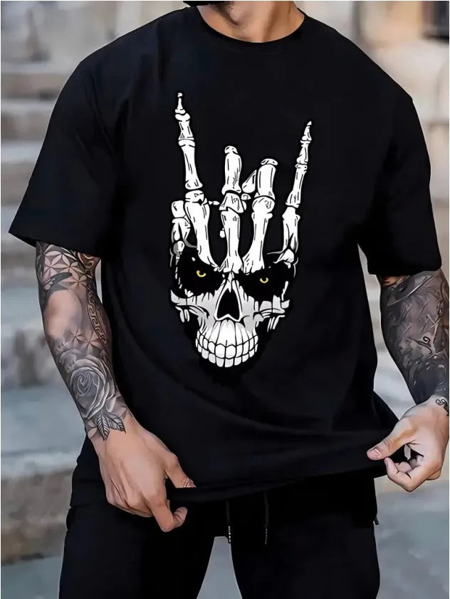 Retro cotton short sleeve t-shirt for men and youth in black or white with graphic print, sizes S to 4XL