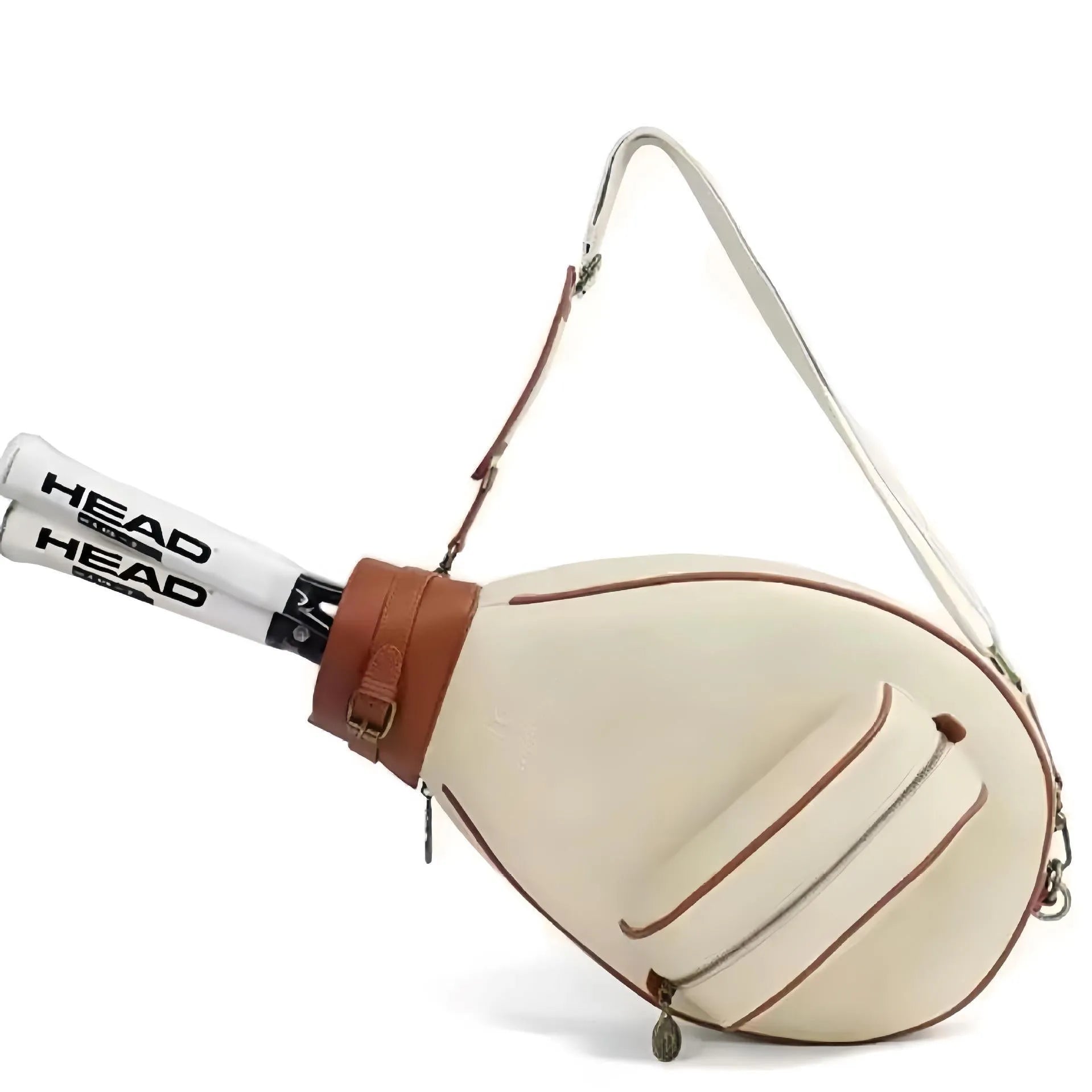 Retro-style leather badminton bag for women with a single shoulder strap, shown in a selection of colours.