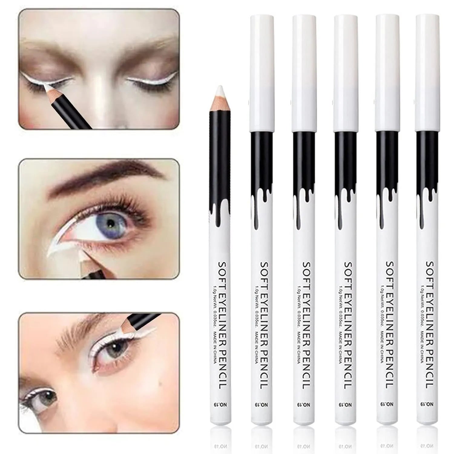 12-piece white and black waterproof eyeliner pencil set with sharpener for eyebrows, eyeshadow and lips