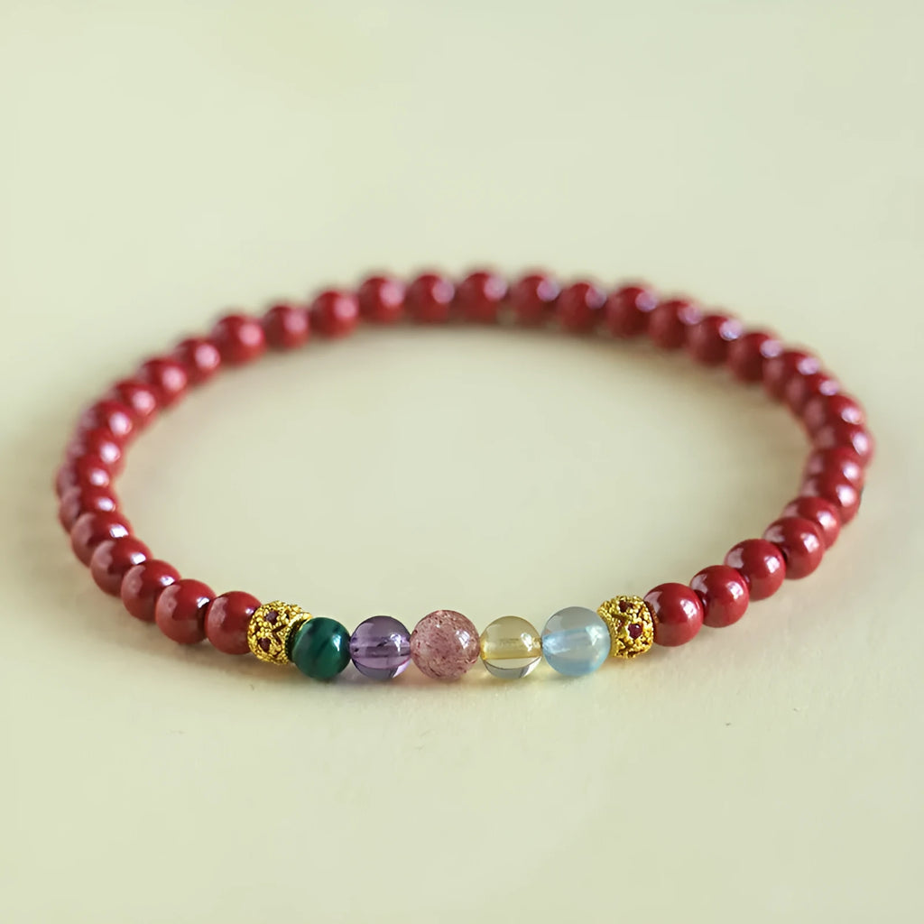 Purple gold cinnabar crystal string bracelet in couple style with handcrafted beads