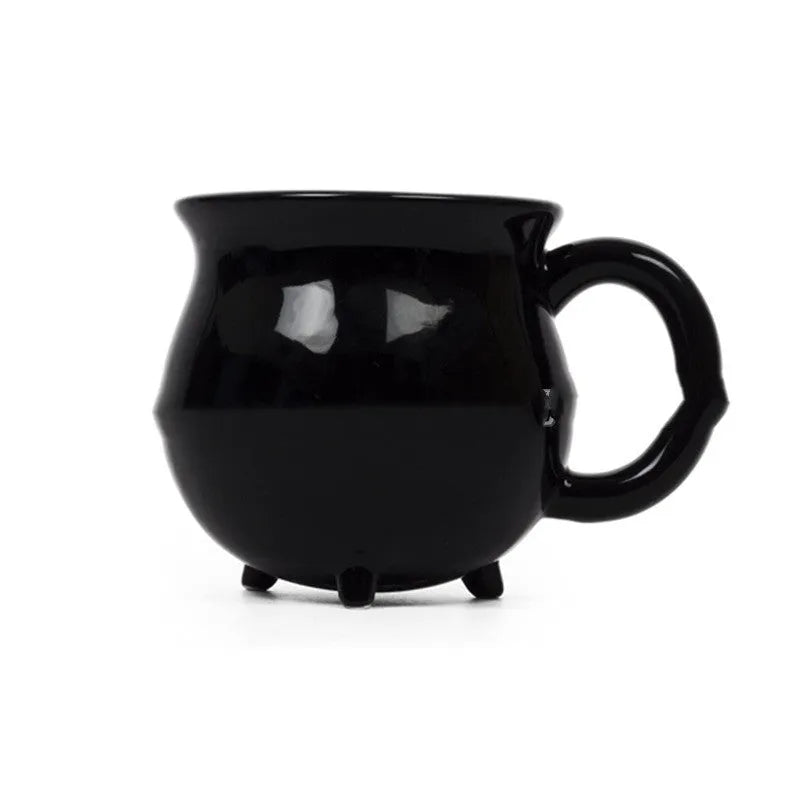 Ceramic witch coffee mug in porcelain with cartoon pattern, 301-400ml capacity, available in Black or White