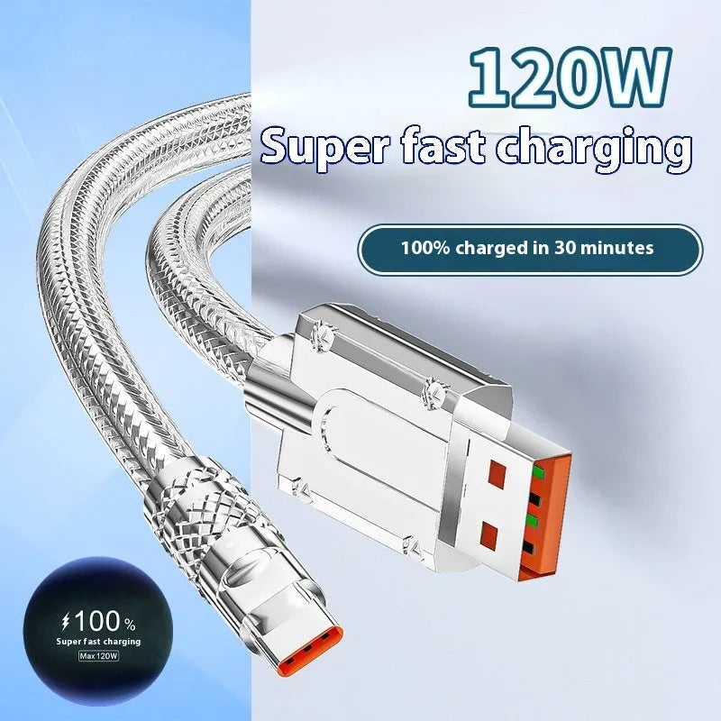 Type C silver grey woven braided data cable with CCC certification super fast 6A charge 1.5 metre