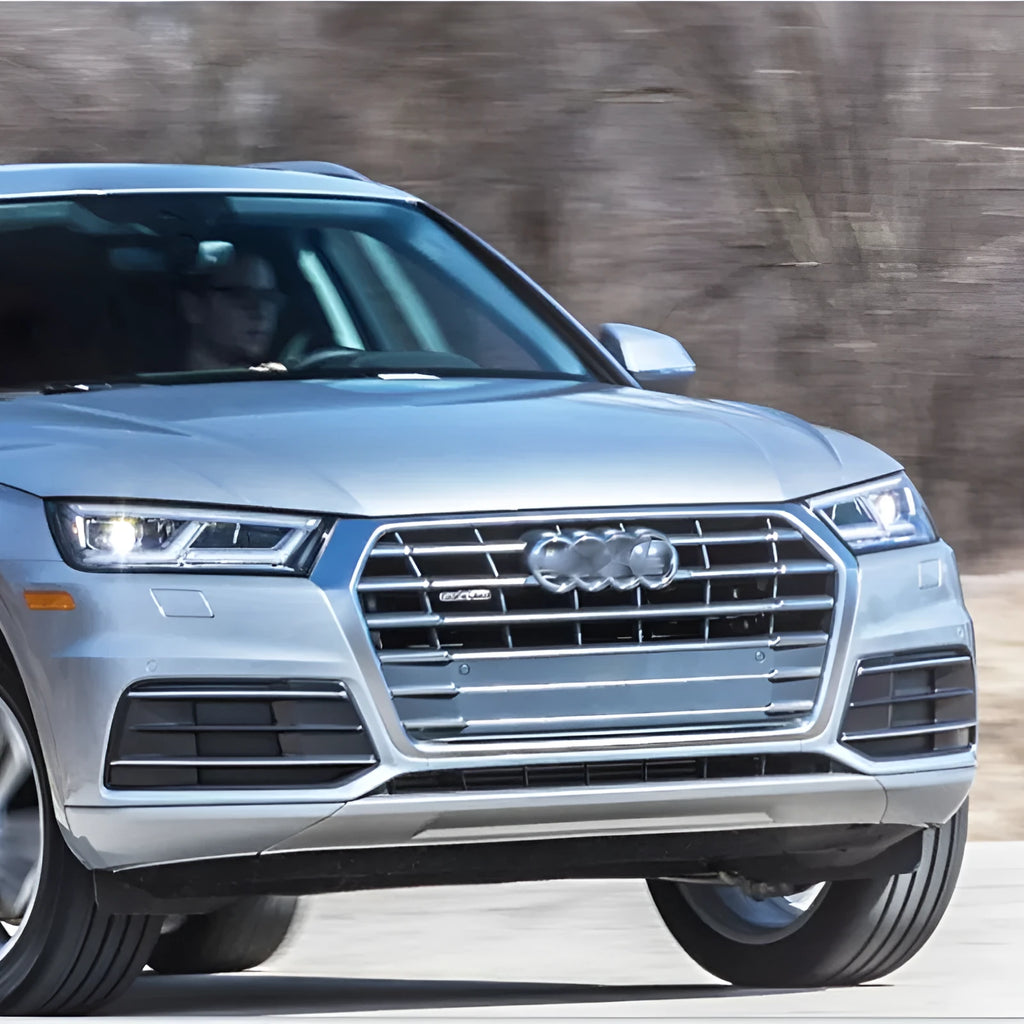 Audi Q5 front bumper lower grille fog light frame replacement part in matte black for 2018-2022 models.