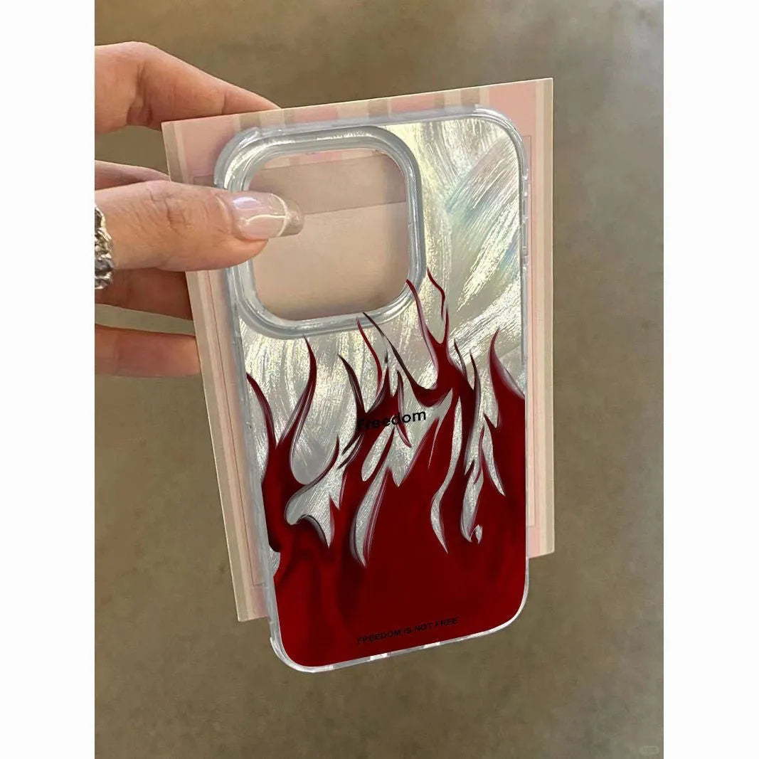 iPhone silicone protective case showing flame design in blue and red colour variations