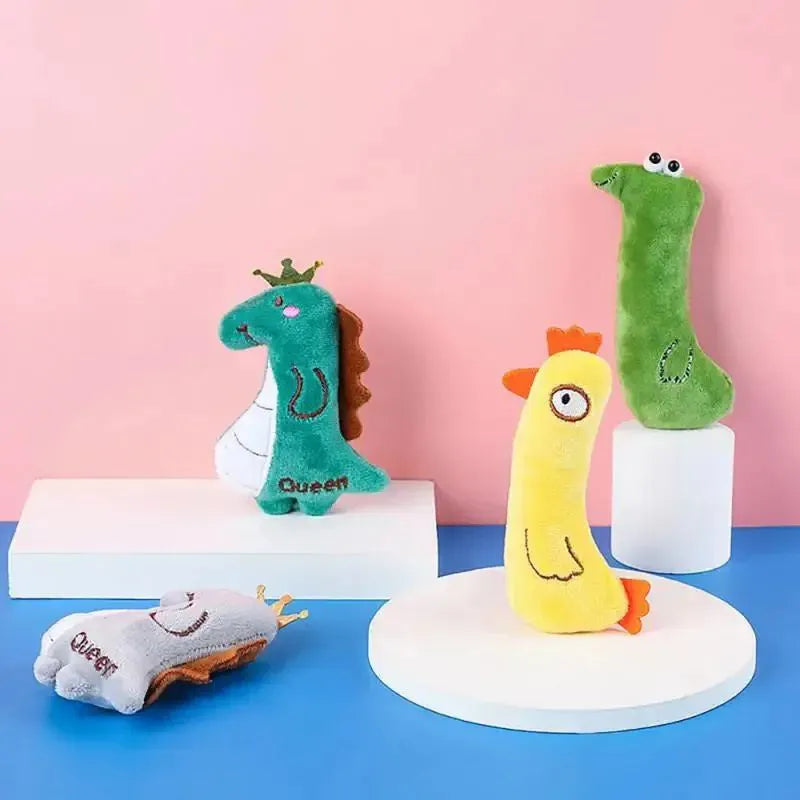 Catnip plush cat toy in Dinosaur colour with sound paper, soft plush, and PP cotton filling