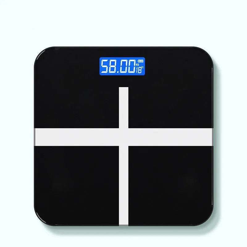 Electronic bathroom scale with USB rechargeable battery in cross black, rose red, and white colour options