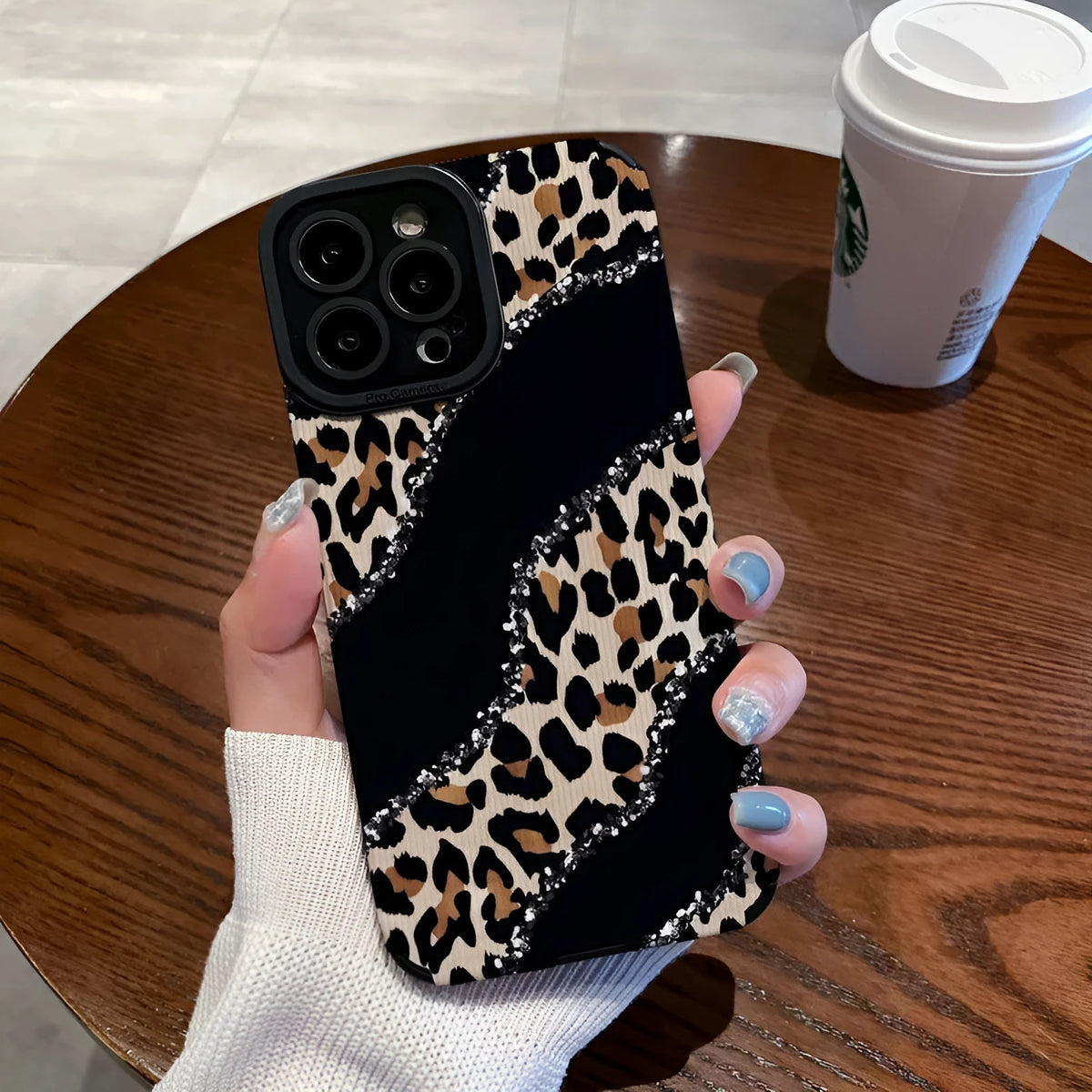 Black stitching leopard print imitation leather drop-resistant phone case for Apple iPhone models