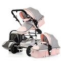 3 in 1 baby stroller with aluminium frame, large breathable mesh bassinet, UV canopy, and swivel wheels
