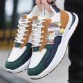 Men's mesh breathable sports casual shoes in white green, black, and gray colours with leather toe holder