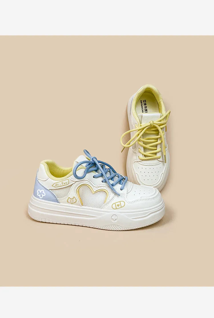 Meow Rabbit Sea Salt Cheese coloured mesh casual sneakers with thick rubber sole and lace-up closure.