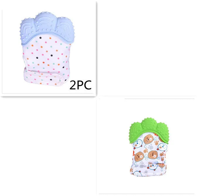 Silicone baby teether glove with Velcro strap in blue colour