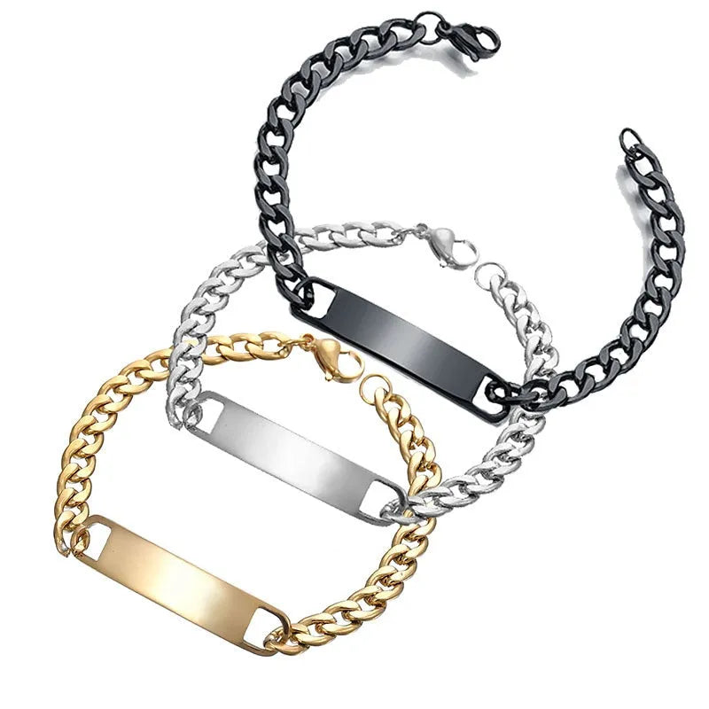 Personalised laser engraved human eye portrait on a stainless steel bracelet in a gold finish, geometric design