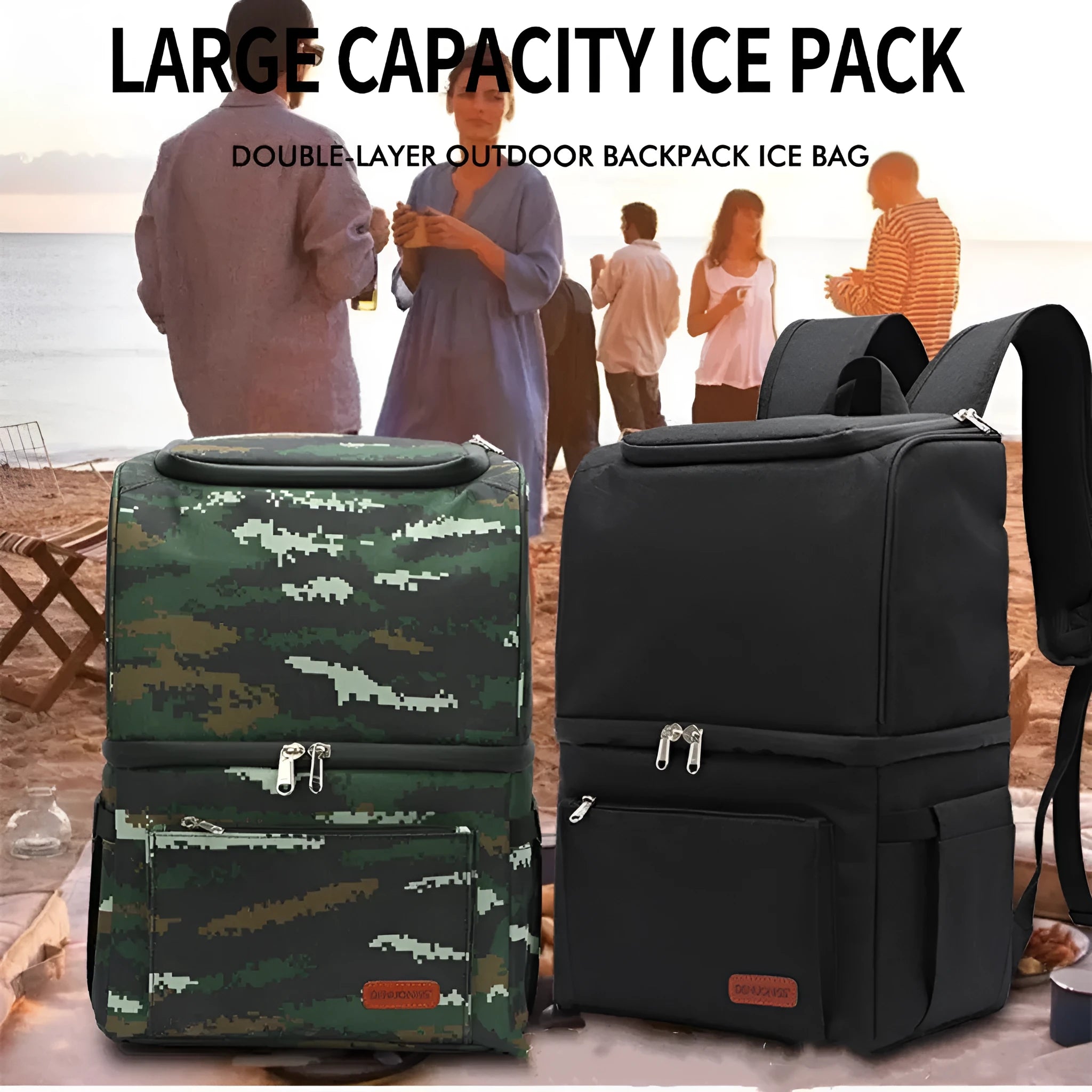 Blue insulated picnic backpack with double layer waterproof construction and 22L capacity