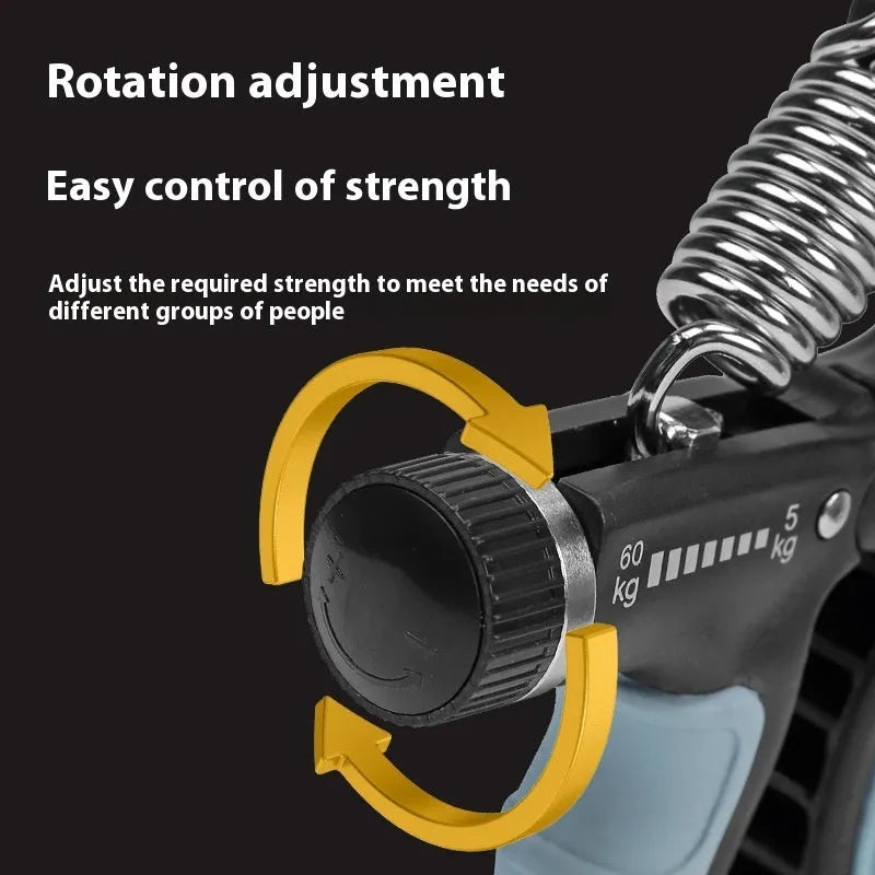 Adjustable spring grip strength trainer seven-piece set including five finger trainer and egg shaped device in black plastic
