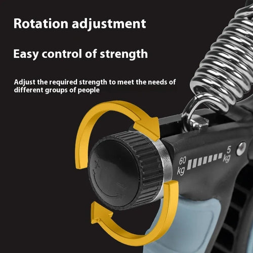 Adjustable spring grip strength trainer seven-piece set including five finger trainer and egg shaped device in black plastic