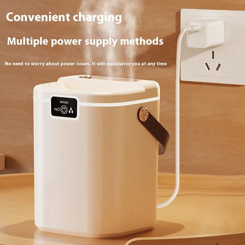 USB humidifier in white with square plastic body, multiple fog outlets, and ambience light