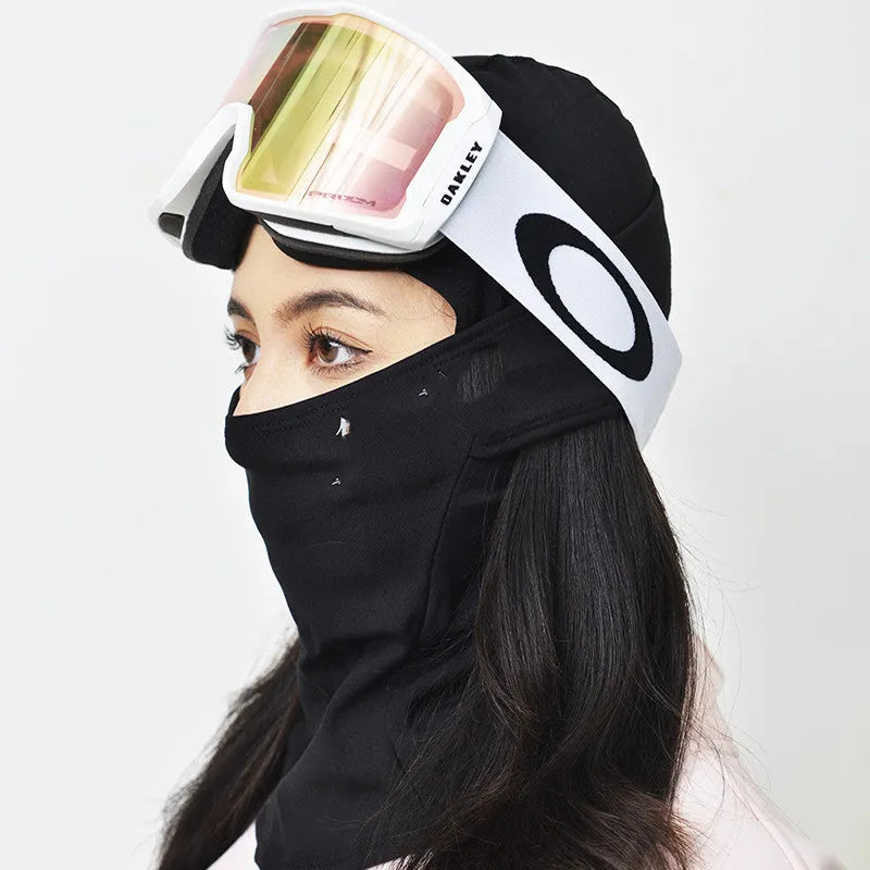 Velvet windproof ski head cover in black, size S, for skiing and cycling