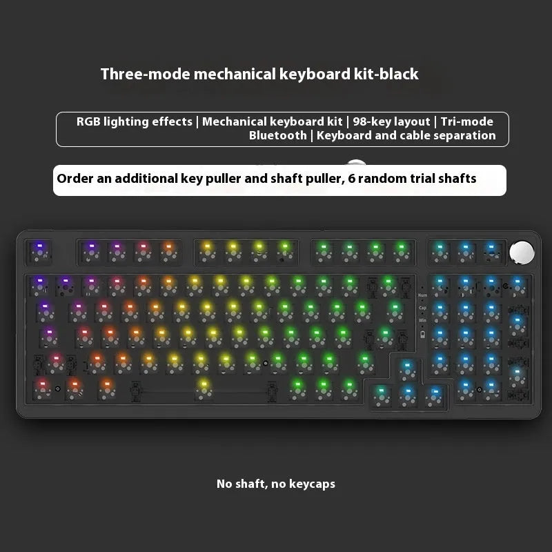 98 key wireless Bluetooth mechanical keyboard kit with optional display screen and metal knob