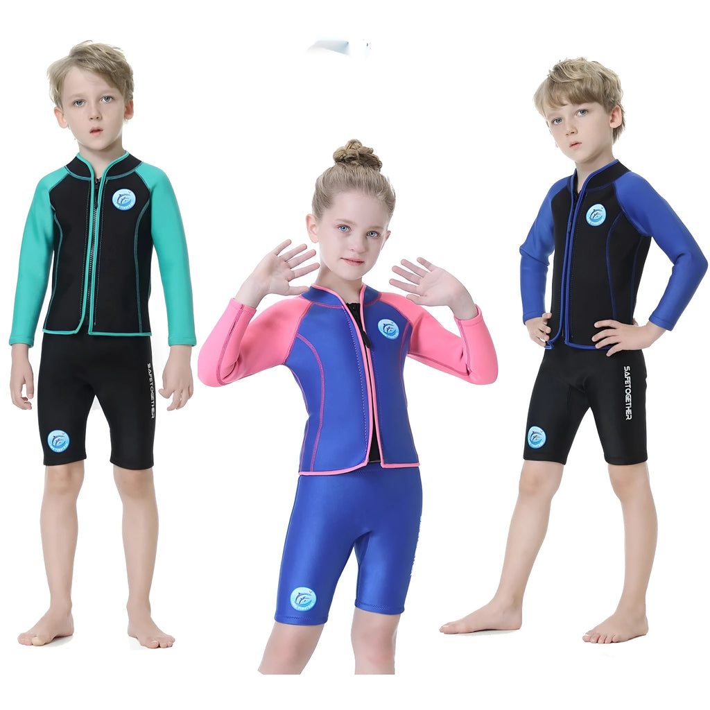 Children's diving suit long sleeve two-piece swimsuit in boys black and blue on child