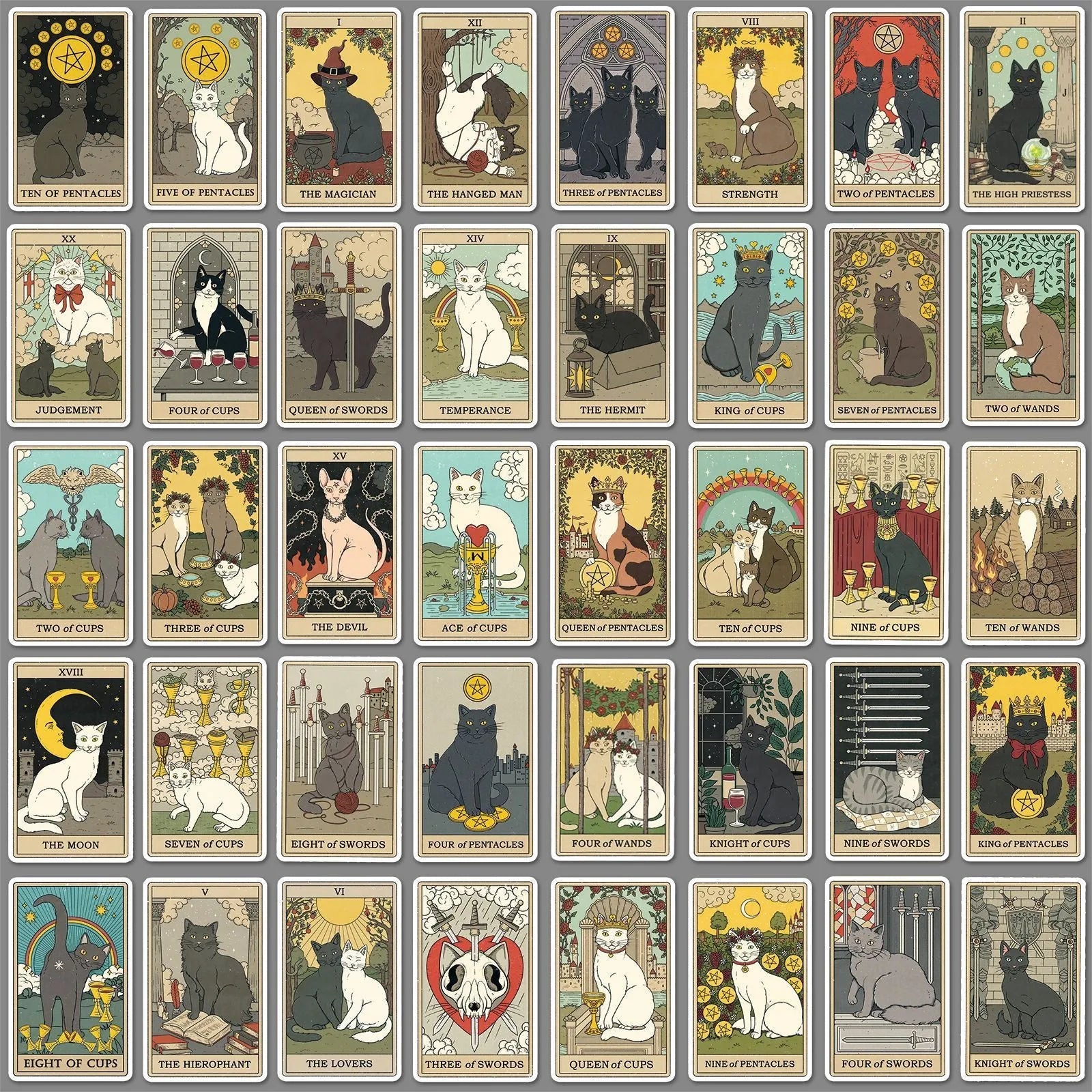 78-piece waterproof luggage sticker set with tarot card graffiti designs in cute style