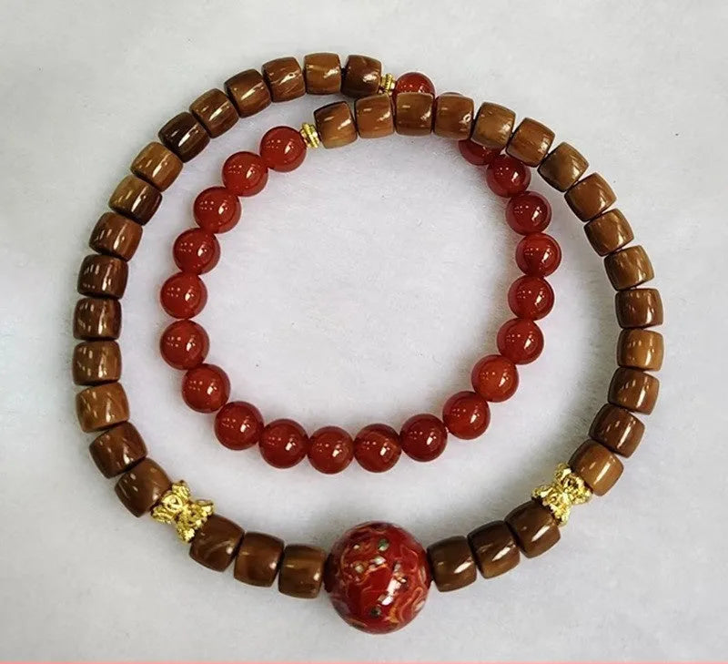 Simple style mixed beads handmade wooden bracelet with grinding finish