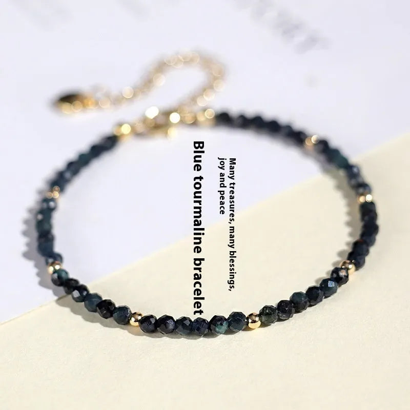 Blue tourmaline beaded bracelet with 3mm gemstone beads and spacer detailing