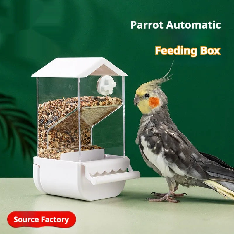 Parrot automatic pet feeder food container plastic acrylic dome style white small size