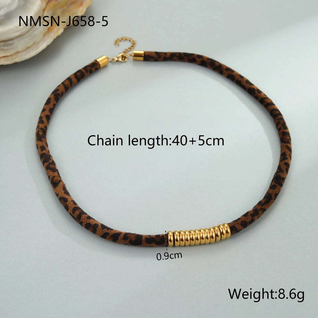 Leopard series stainless steel necklace with geometric pendant on a gold-colour chain