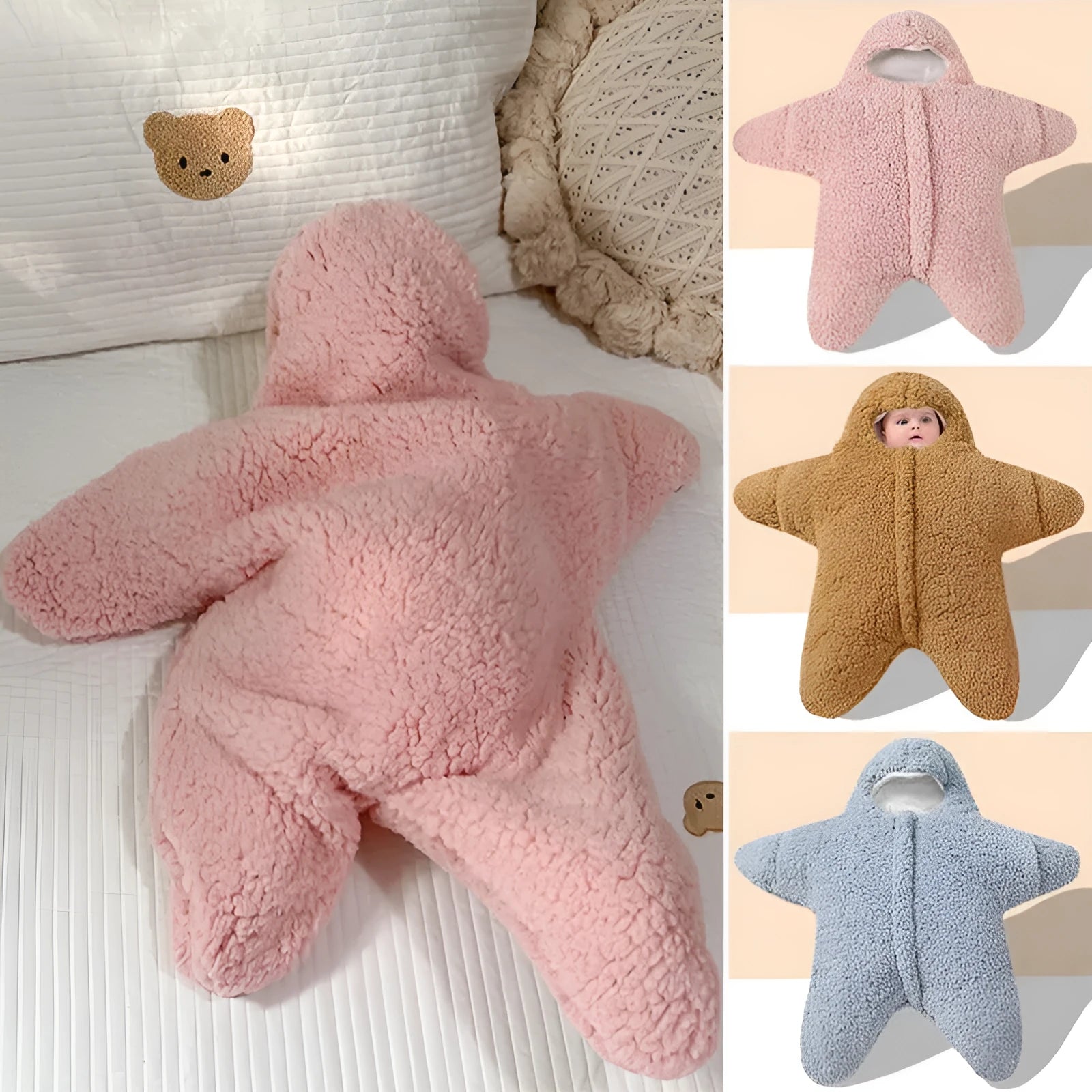 Starfish lamb design baby winter sleeping bag in cashmere and cotton for 0-6 month olds