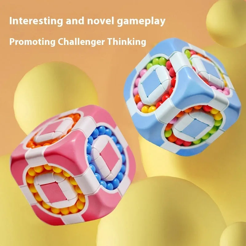 Rotating magic bean puzzle fingertip cube toy in British red, blue, orange, and green plastic