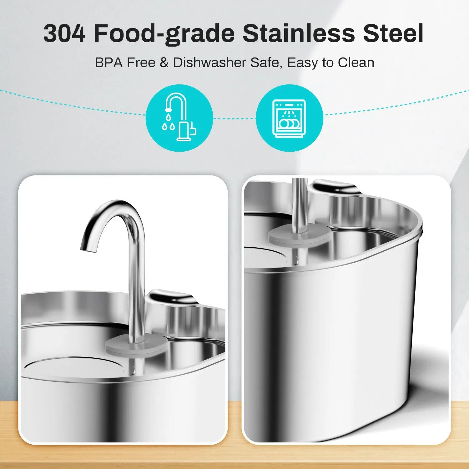 Stainless steel 2.2L automatic pet water dispenser with faucet bar window for dogs and cats