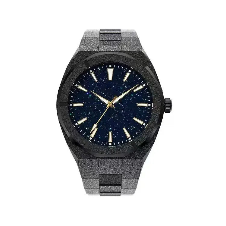 Men's business watch with stainless steel frosted case and luminous hands in silver, gold or black