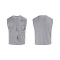 Man wearing a solid grey Lyocell vest, showing standard fit and round neck tank top style.